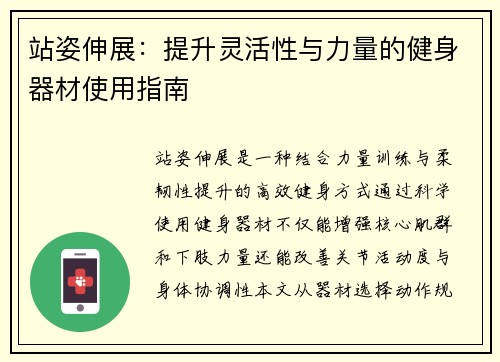 站姿伸展：提升灵活性与力量的健身器材使用指南