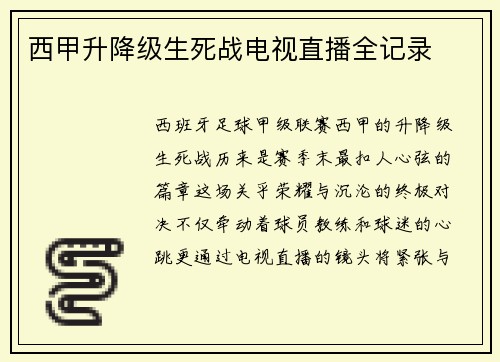 西甲升降级生死战电视直播全记录